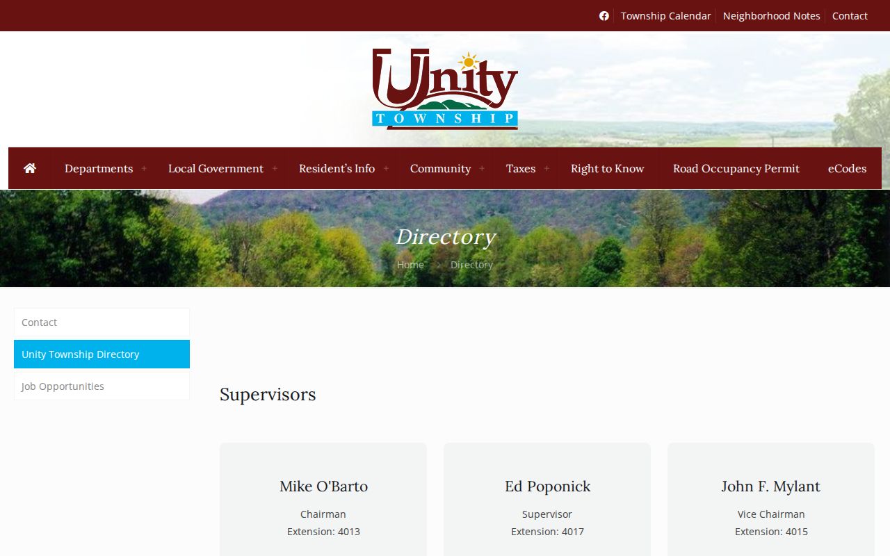 Unity Township residents directory official staff directory reference