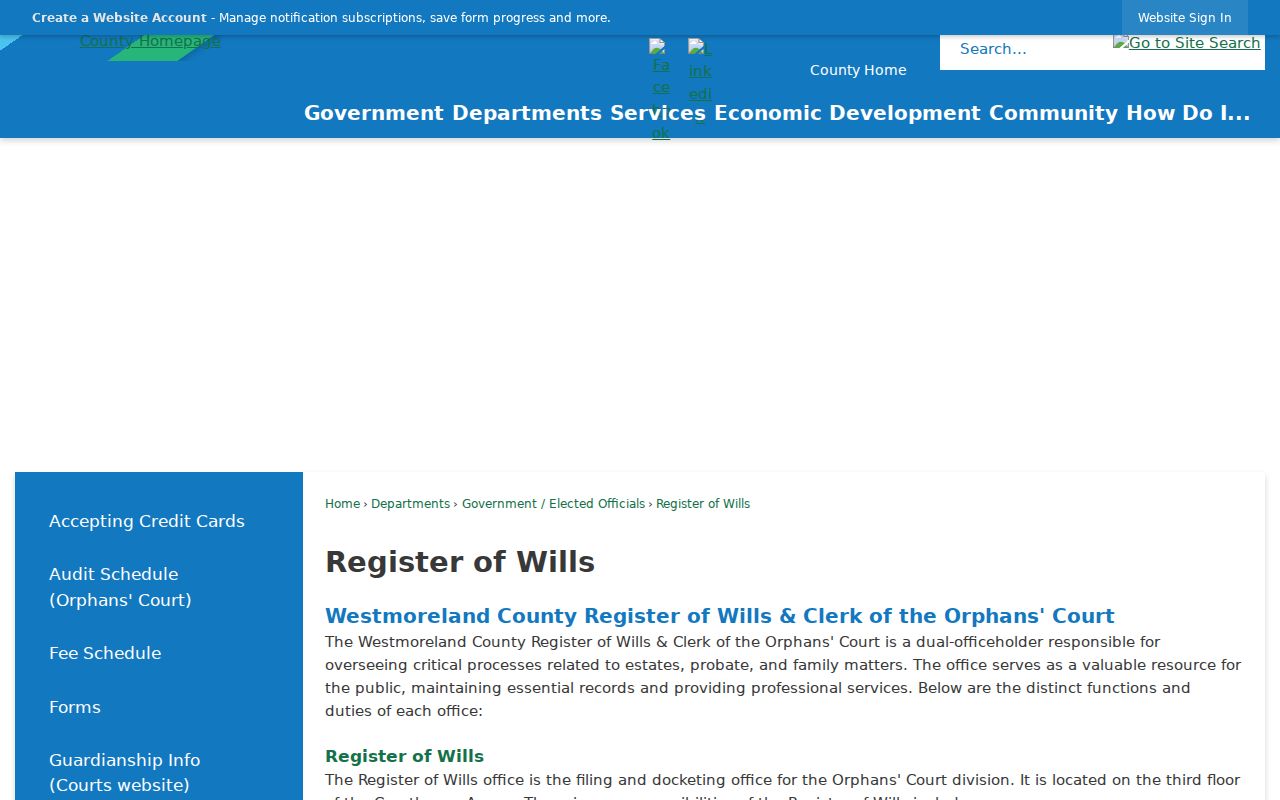 Unity Township residents directory estate research at Westmoreland Register of Wills