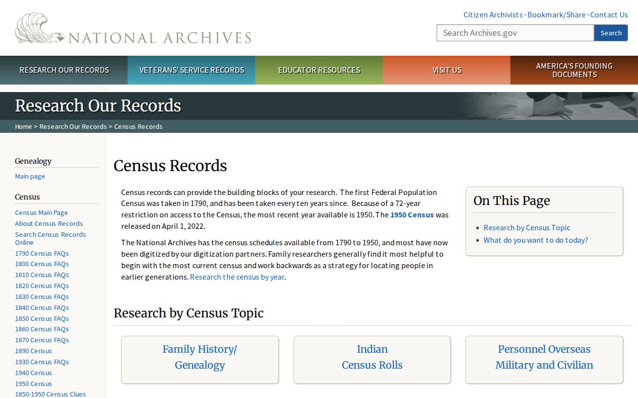 Unity Township previous residents census research at the National Archives