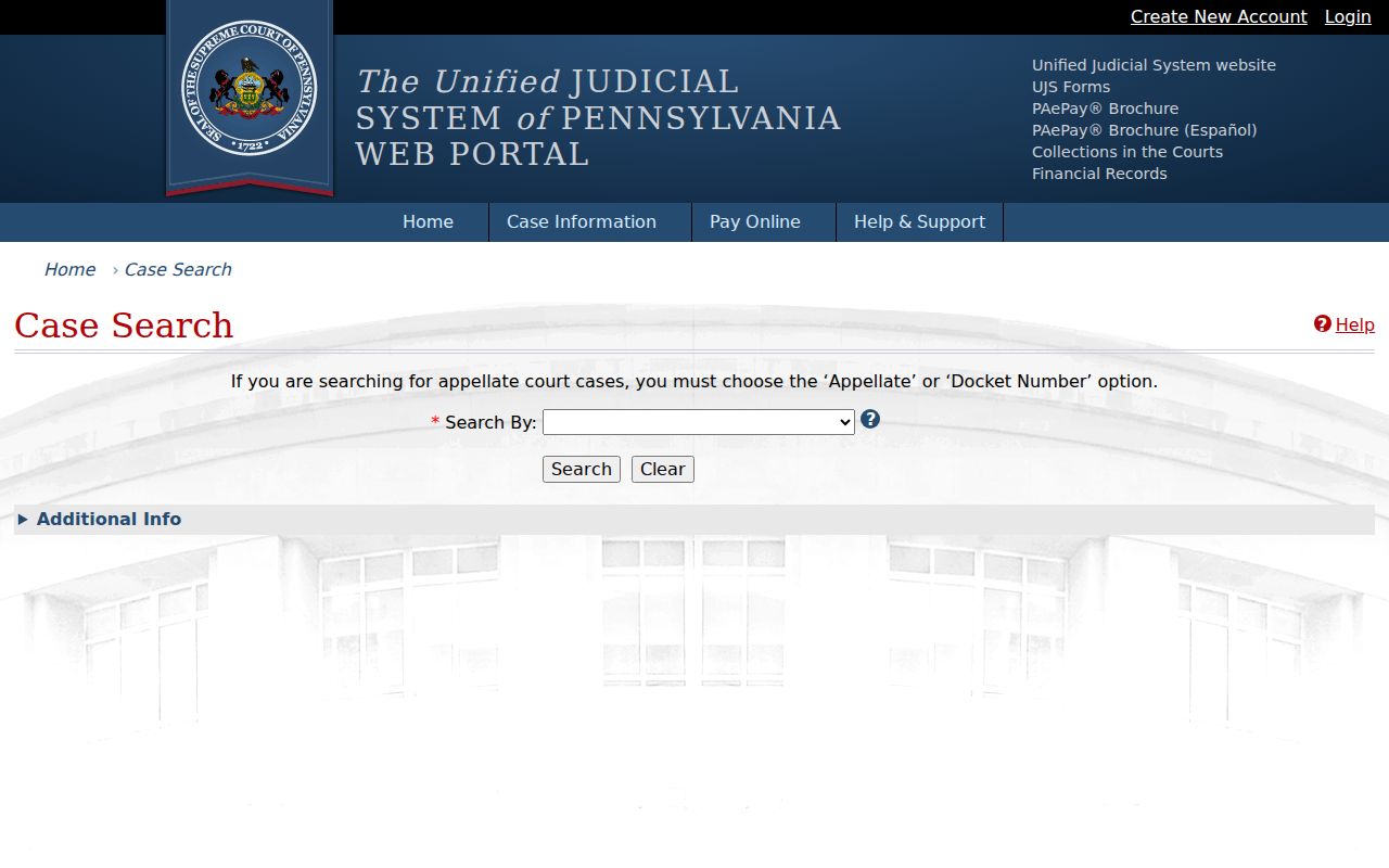 Unity Township resident lookup using Pennsylvania UJS Case Search